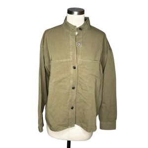 ARKET‎ Oversized Utility Shirt Jacket Olive Green Linen Blend US Size 8 NWT